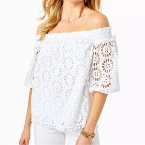 Lilly Pulitzer White Eyelet Off-Shoulder Blouse Shirt